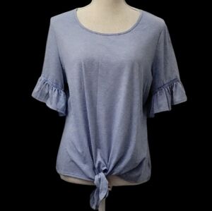 PerSeption Concept Women's Blue Ruffle Sleeve Top